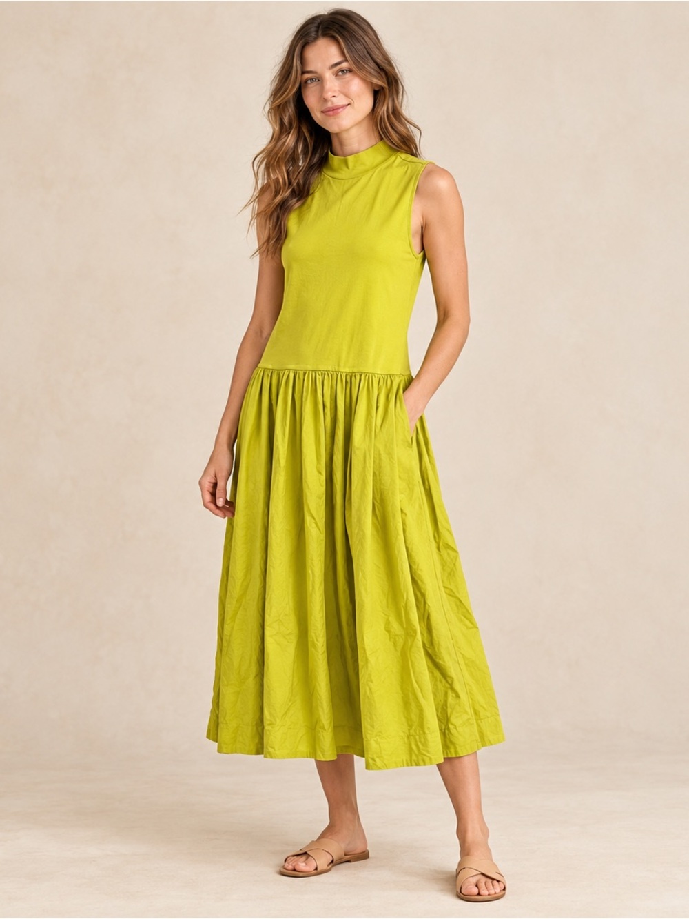 Free People free-est Pepita Midi Dress Avocado Oil Green Small